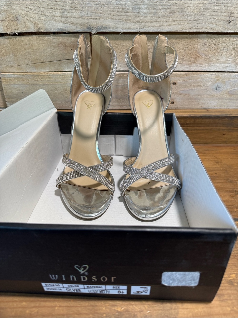 Windsor Silver Rhinestone Strappy Heels - Picture 3 of 5